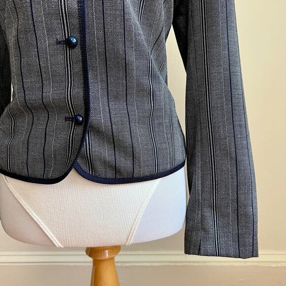 Vintage Gleneagles of Scotland Wool Blazer Striped Navy Blue Made in UK Jacket - Picture 3 of 10